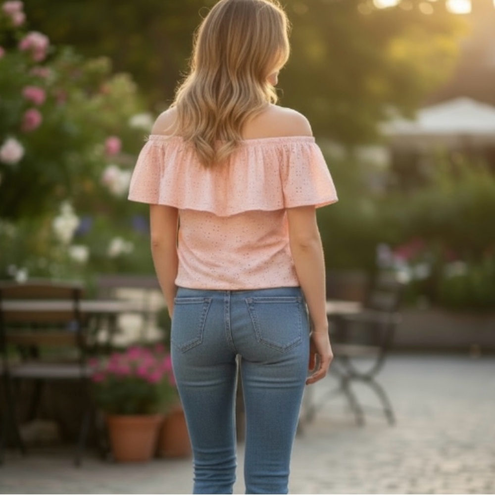WALL FLOWER PEACH OFF THE SHOULDER TOP SIZE MEDIUM - Picture 2 of 9